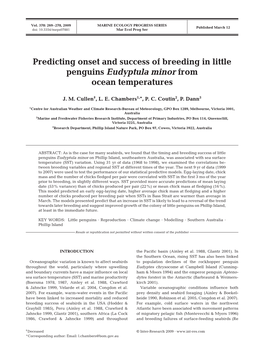 Predicting Onset and Success of Breeding in Little Penguins Eudyptula Minor from Ocean Temperatures