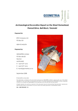 Archaeological Excavation Report on the Street Homestead, Penrod Drive, Bell Block, Taranaki