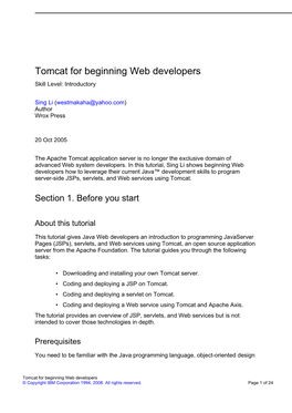 Tomcat for Beginning Web Developers Skill Level: Introductory