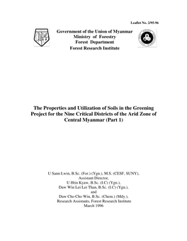 The Properties and Utilization of Soils in the Greening Project for the Nine Critical Districts of the Arid Zone of Central Myanmar (Part 1)