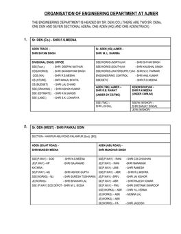 Organisation of Engineering Department at Ajmer