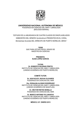 Universidad Nacional Autónoma De México Posgrado En Ciencias Del Mar Y Limnología (Biología Marina)