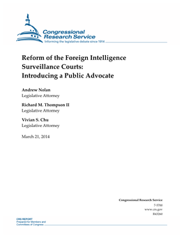 Reform of the Foreign Intelligence Surveillance Courts: Introducing a Public Advocate