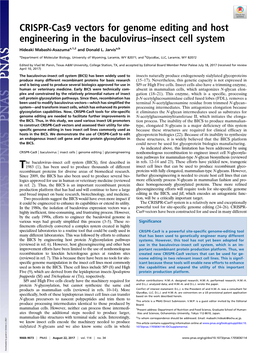 CRISPR-Cas9 Vectors for Genome Editing and Host Engineering in the Baculovirus–Insect Cell System