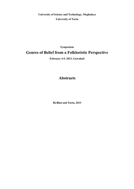 Genres of Belief from a Folkloristic Perspective Abstracts