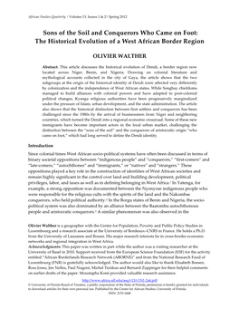 The Historical Evolution of a West African Border Region