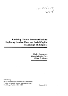 Surviving Natural Resource Decline: Exploring Gender, Class and Social Capital in Agbanga, Philippines
