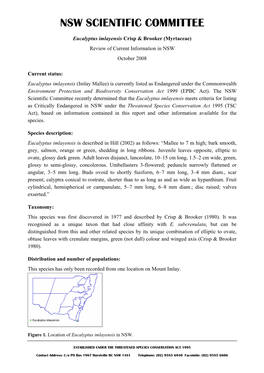 Eucalyptus Imlayensis Crisp & Brooker (Myrtaceae) Review of Current Information in NSW October 2008