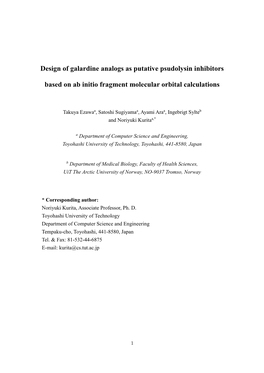 Design of Galardine Analogs As Putative Psudolysin Inhibitors Based