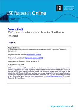 Reform of Defamation Law in Northern Ireland