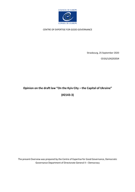 Opinion on the Draft Law “On the Kyiv City – the Capital of Ukraine”