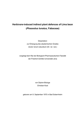 Herbivore-Induced Indirect Plant Defences of Lima Bean (Phaseolus Lunatus, Fabaceae)