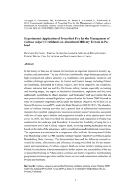 Experimental Application of Prescribed Fire for the Management of Calluna Vulgaris Heathlands on Abandoned Military Terrain in Poland