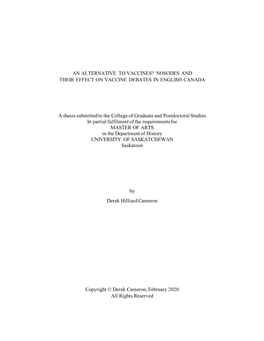 An Alternative to Vaccines? Nosodes and Their Effect on Vaccine Debates in English Canada