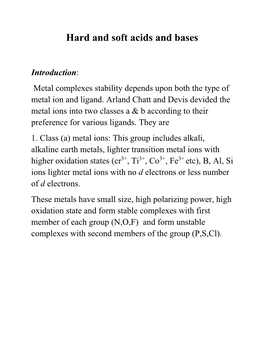 Hard and Soft Acids and Bases