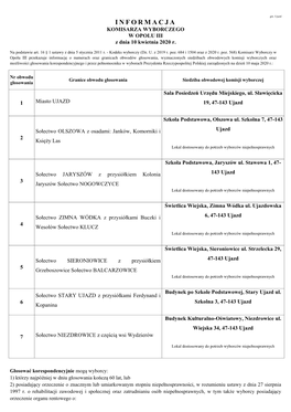 INFORMACJA KOMISARZA WYBORCZEGO W OPOLU III Z Dnia 10 Kwietnia 2020 R