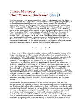 James Monroe: the “Monroe Doctrine” (1823)