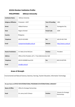 ACUCA Member Institution Profile: PHILIPPINES Silliman University