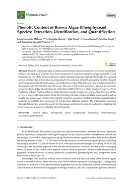 Phenolic Content of Brown Algae (Pheophyceae) Species: Extraction, Identiﬁcation, and Quantiﬁcation