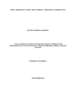 Body Adornment Among the Samburu: a Historical Perspective