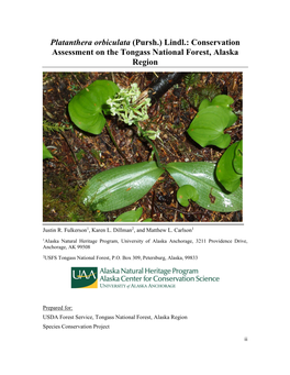 Platanthera Orbiculata (Pursh.) Lindl.: Conservation Assessment on the Tongass National Forest, Alaska Region