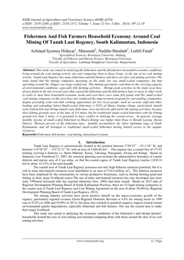 Fishermen and Fish Farmers Household Economy Around Coal Mining of Tanah Laut Regency, South Kalimantan, Indonesia