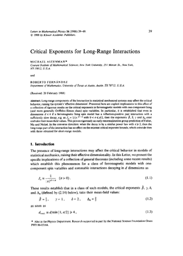 Critical Exponents for Long-Range Interactions