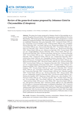 ACTA ENTOMOLOGICA 60(1): 173–188 MUSEI NATIONALIS PRAGAE Doi: 10.37520/Aemnp.2020.011