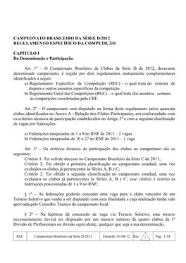 Campeonato Brasileiro Da Série D/2012 Regulamento Específico Da Competição