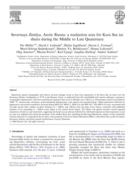 Severnaya Zemlya, Arctic Russia: a Nucleation Area for Kara Sea Ice Sheets During the Middle to Late Quaternary