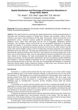 Spatial Distribution and Patronage of Ecotourism Attractions in Enugu State, Nigeria T.E