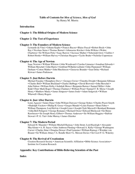 Table of Contents for Men of Science, Men of God by Henry M. Morris Introduction Chapter 1: the Biblical Origins of Modern Scien
