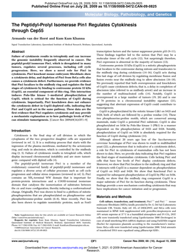 The Peptidyl-Prolyl Isomerase Pin1 Regulates Cytokinesis Through Cep55 Armando Van Der Horst and Kum Kum Khanna