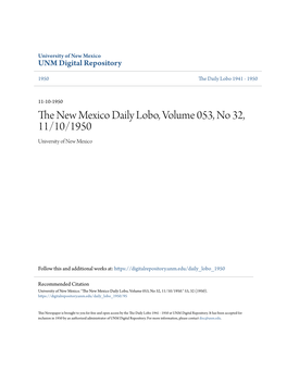 Daily Lobo, Volume 053, No 32, 11/10/1950 University of New Mexico