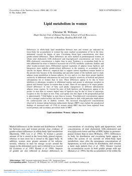 Lipid Metabolism in Women