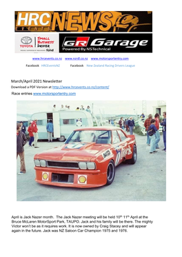 March/April 2021 Newsletter Download a PDF Version at Race Entries