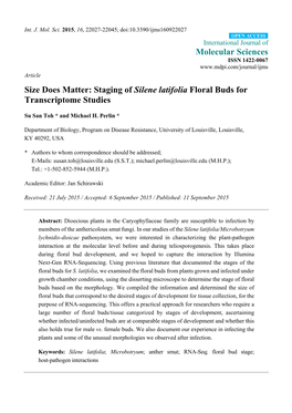 Staging of Silene Latifolia Floral Buds for Transcriptome Studies