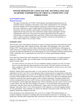 Online Domains of Language Use: Second Language Learners’ Experiences of Virtual Community and Foreignness