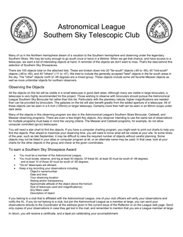 Astronomical League Southern Sky Telescopic Club