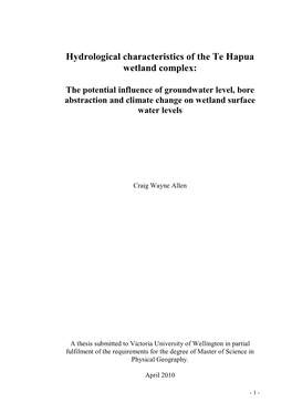 Hydrological Characteristics of the Te Hapua Wetland Complex