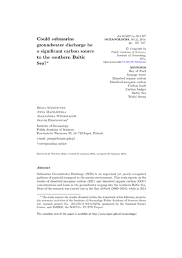 Could Submarine Groundwater Discharge Be a Significant Carbon