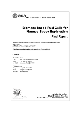 Biomass-Based Fuel Cells for Manned Space Exploration Final Report