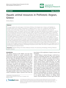 Aquatic Animal Resources in Prehistoric Aegean, Greece Dimitra Mylona