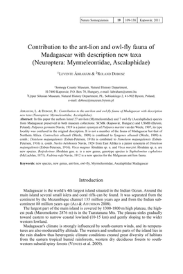 Contribution to the Ant-Lion and Owl-Fly Fauna of Madagascar with Description New Taxa (Neuroptera: Myrmeleontidae, Ascalaphidae)