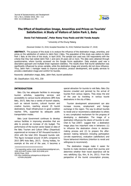 The Effect of Destination Image, Amenities and Prices on Tourists׳ Satisfaction: a Study of Visitors of Jatim Park 1, Batu