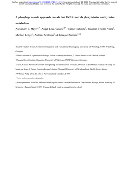 A Phosphoproteomic Approach Reveals That PKD3 Controls Phenylalanine and Tyrosine