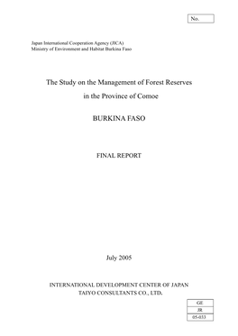 The Study on the Management of Forest Reserves in the Province of Comoe