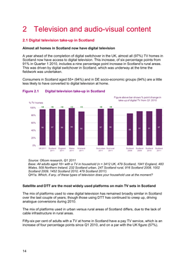 2 Television and Audio-Visual Content 2 2.1 Digital Television Take-Up in Scotland