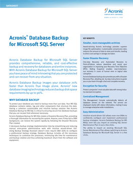 Acronis® Database Backup for Microsoft SQL Server