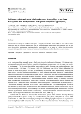 Zootaxa 1402: 59–68 (2007) ISSN 1175-5326 (Print Edition) ZOOTAXA Copyright © 2007 · Magnolia Press ISSN 1175-5334 (Online Edition)